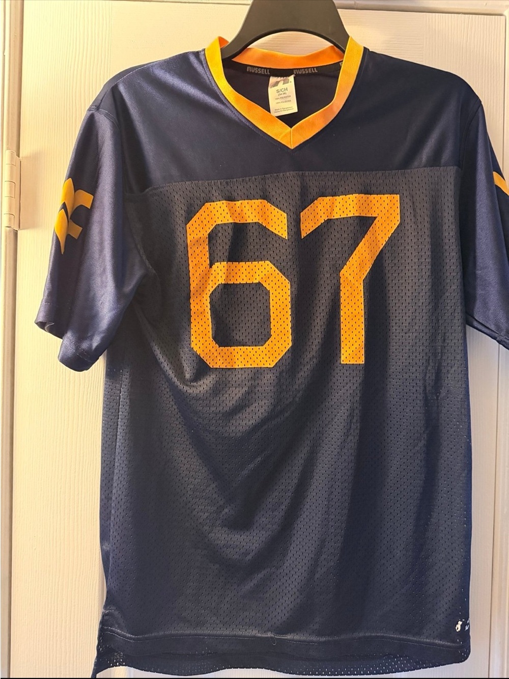 West Virginia University Foot Ball Jersey size small 67 Russell Athletic